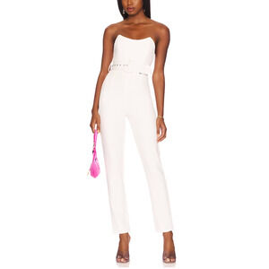 Superdown White Bustier Jumpsuit MEDIUM Corset Strapless Bridal Revolve $98 NEW